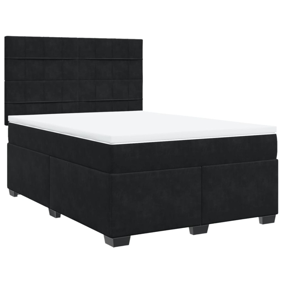 Cama box spring con colchón terciopelo negro 140x190