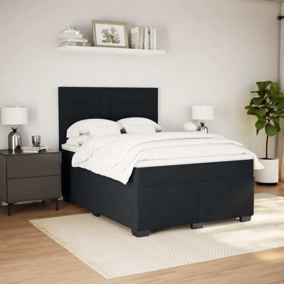 Cama box spring con colchón terciopelo negro 140x190