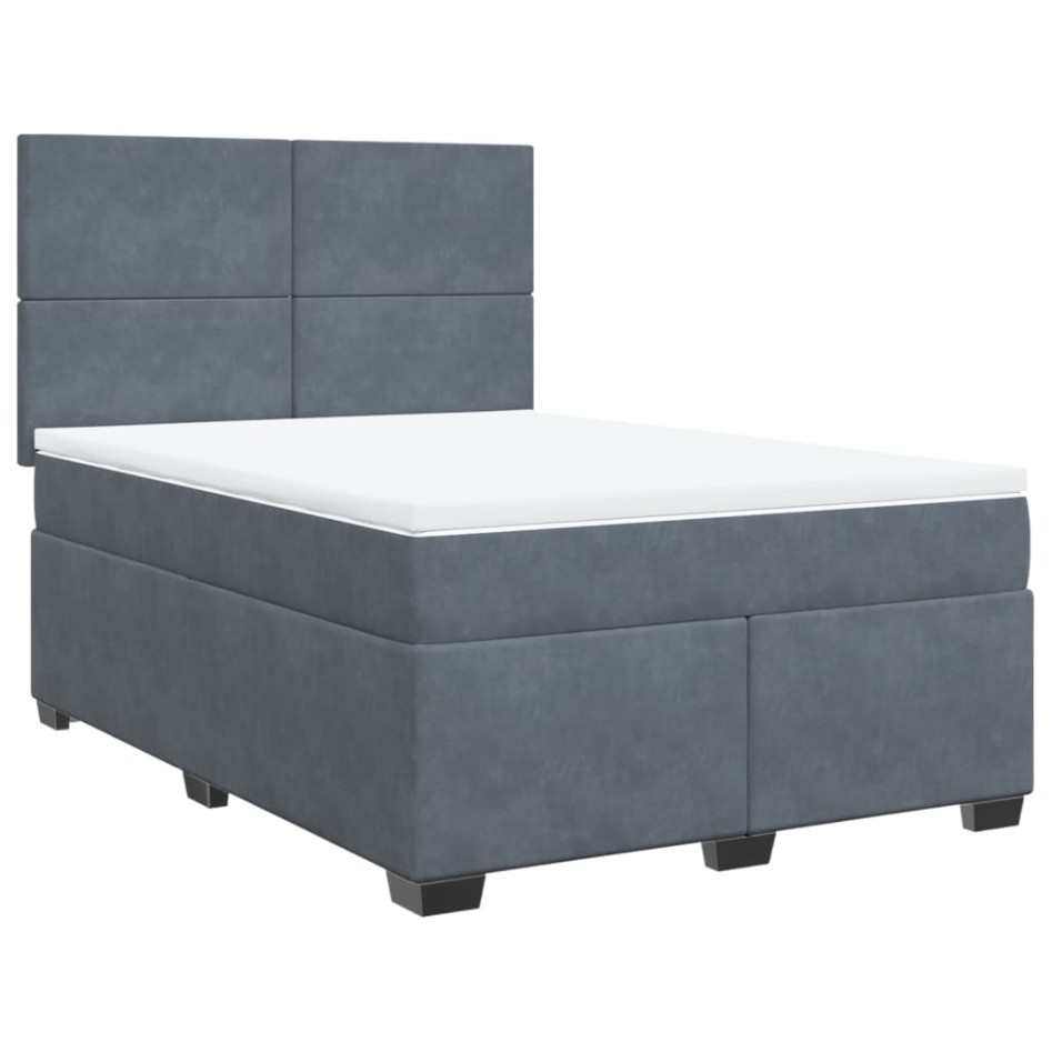 Cama box spring con colchón terciopelo gris oscuro 140x190