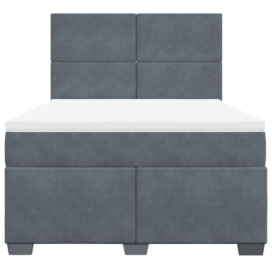 Cama box spring con colchón terciopelo gris oscuro 140x190