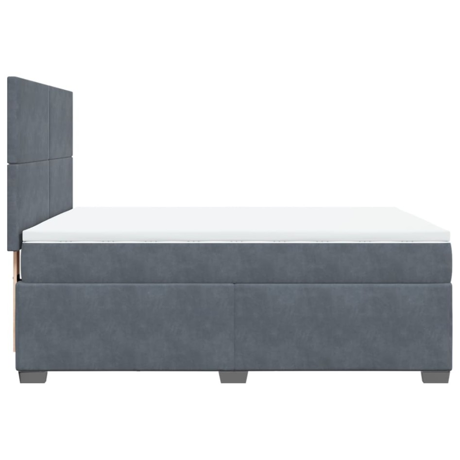 Cama box spring con colchón terciopelo gris oscuro 140x190
