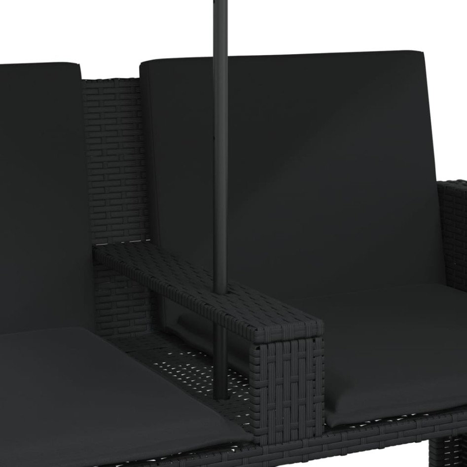 Sofá jardín 2 plazas con sombrilla y taburetes ratán PE