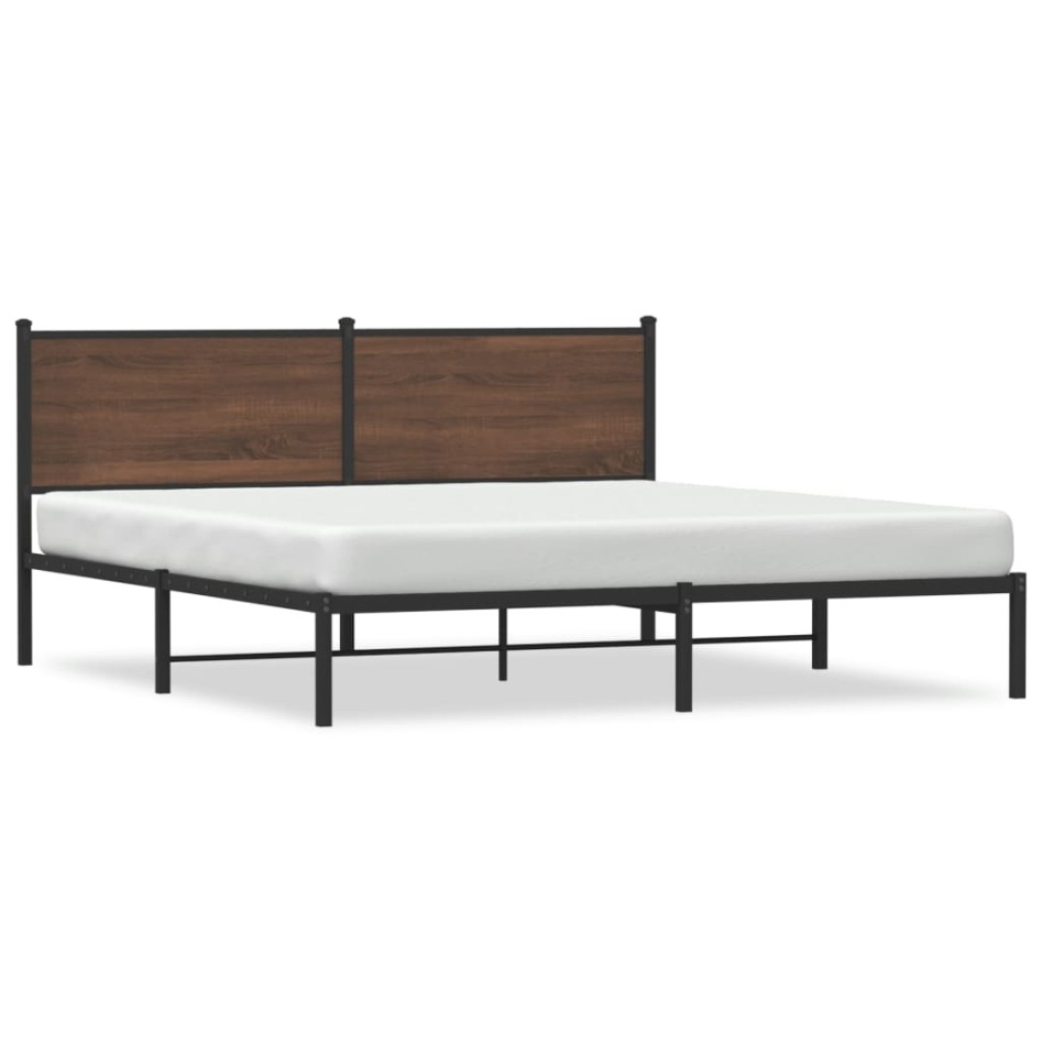 Estructura de cama sin colchón metal roble marrón 180x200