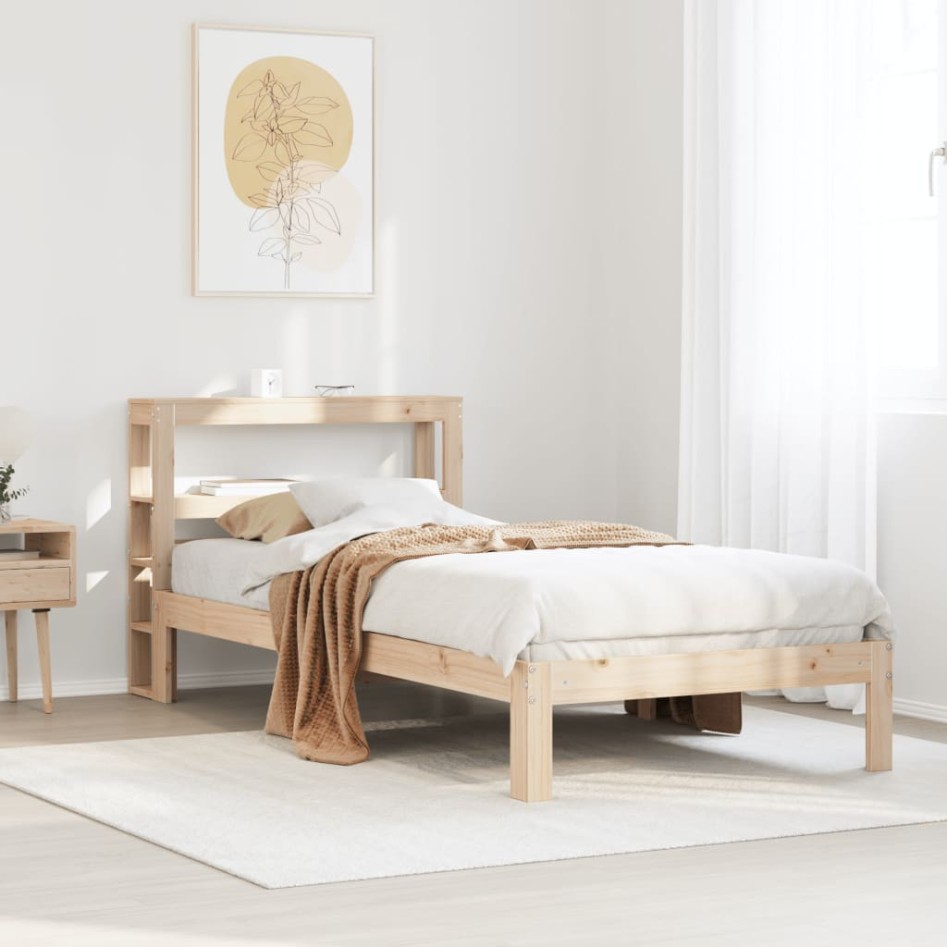 Estructura de cama con cabecero madera maciza de pino 90x200