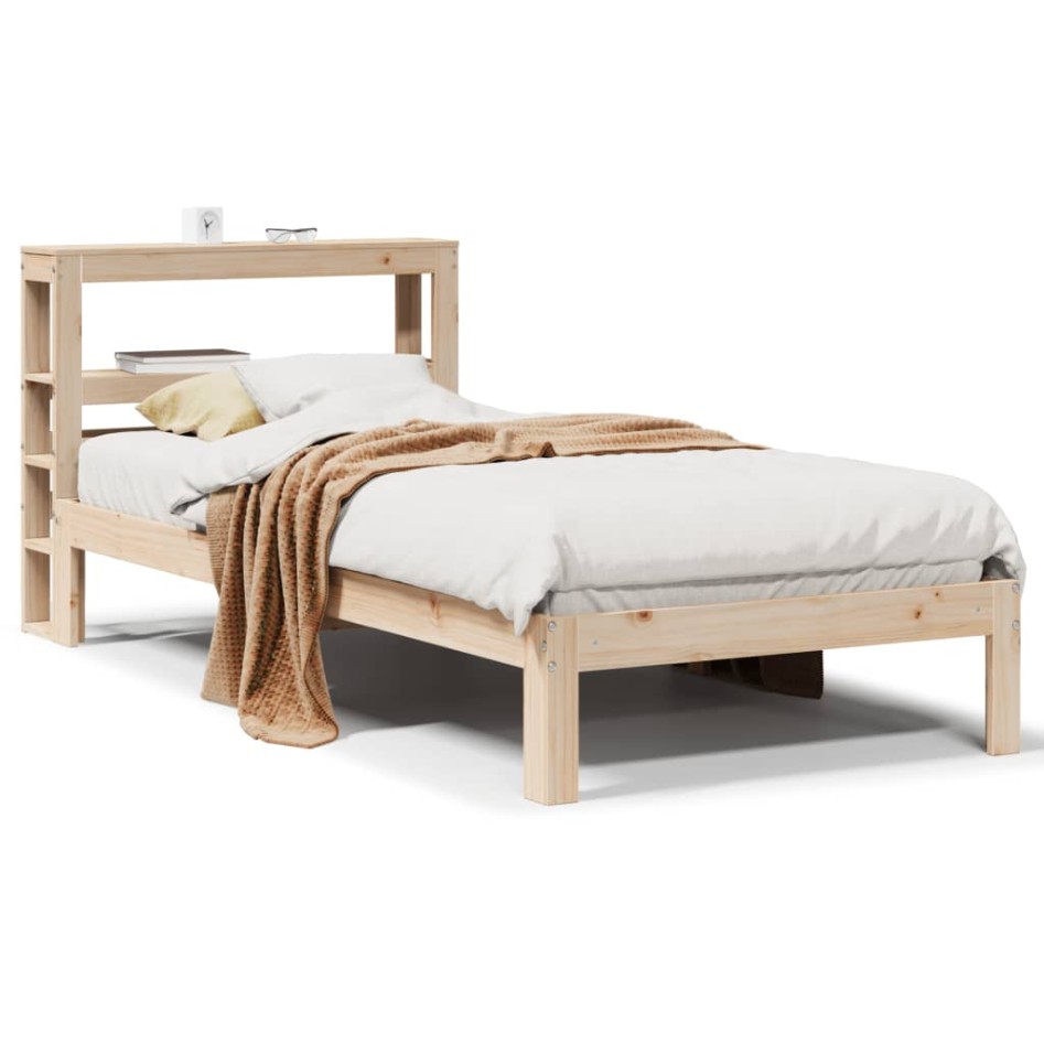 Estructura de cama con cabecero madera maciza de pino 90x200
