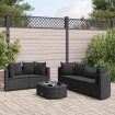 Set de sofás de jardín 6 piezas y cojines ratán sintético negro