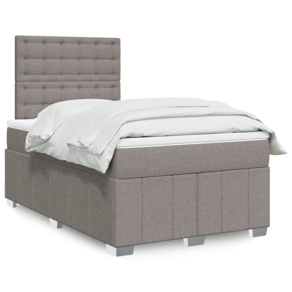 Cama box spring con colchón tela gris taupe 120x200