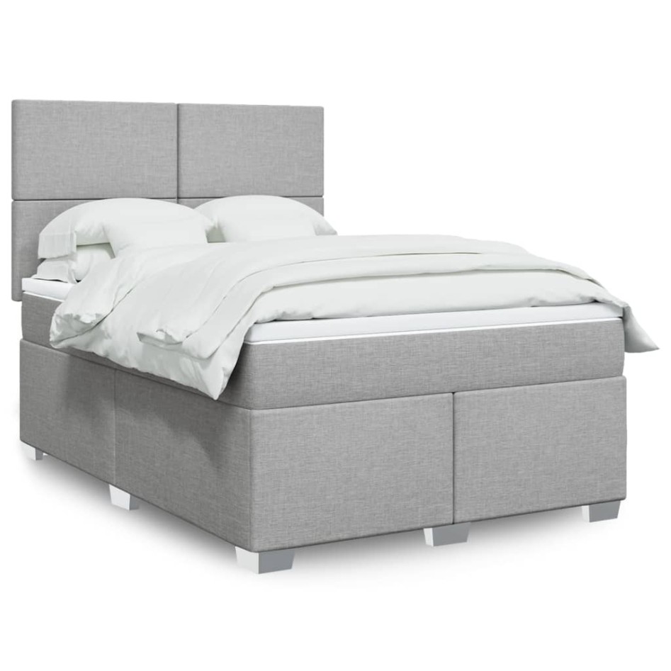 Cama box spring con colchón tela gris claro 140x200