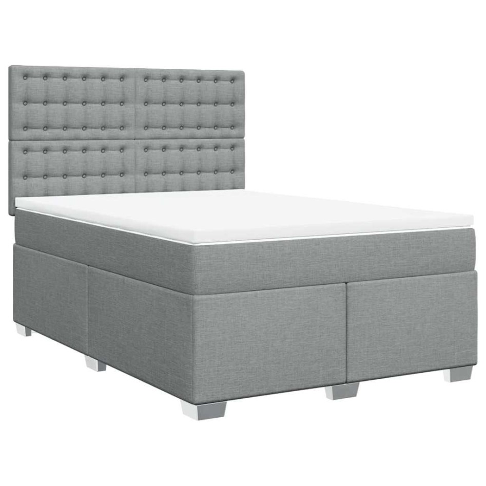 Cama box spring con colchón tela gris claro 140x200