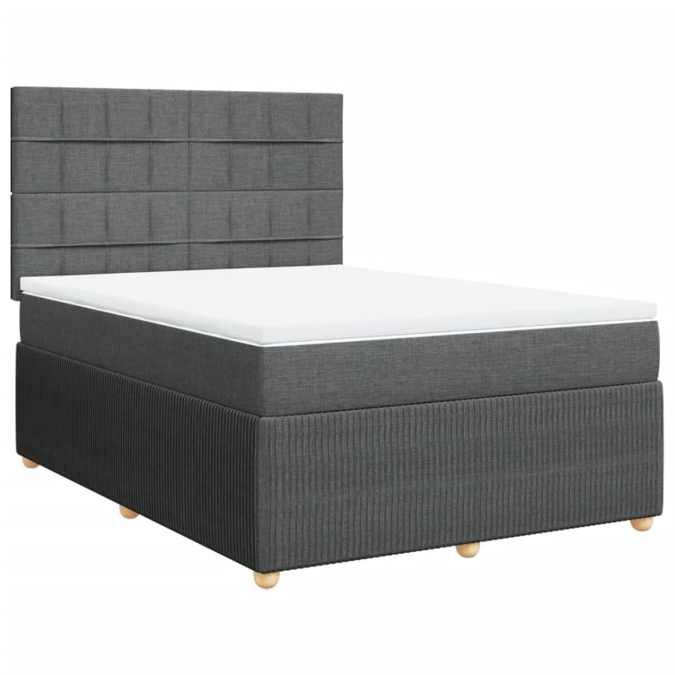 Cama box spring con colchón tela gris oscuro 140x190