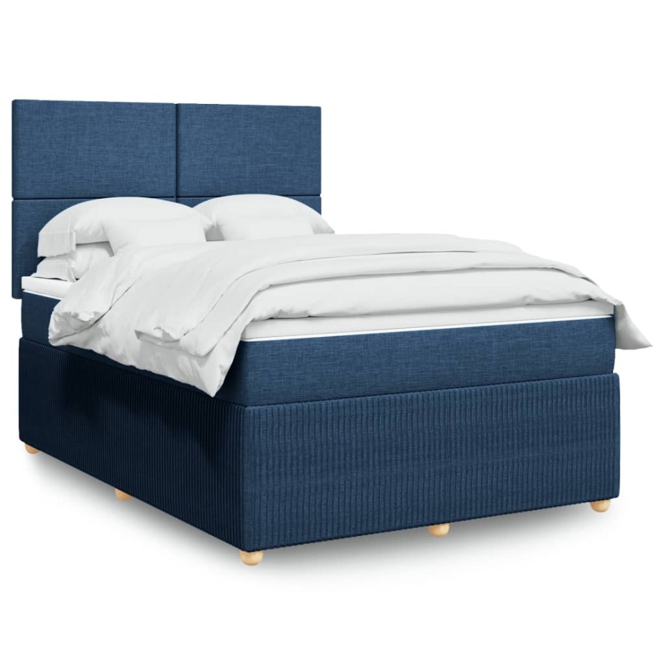 Cama box spring con colchón tela azul 140x190