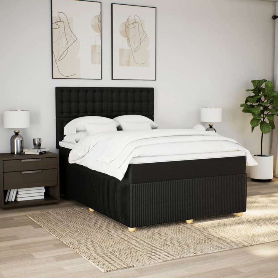 Cama box spring con colchón tela negro 140x190