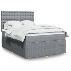 Cama box spring con colchón tela gris claro 140x190