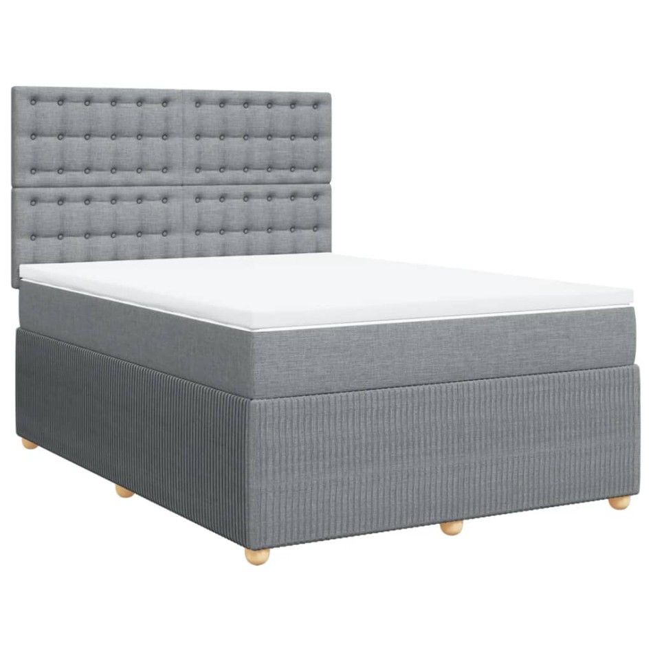 Cama box spring con colchón tela gris claro 140x190
