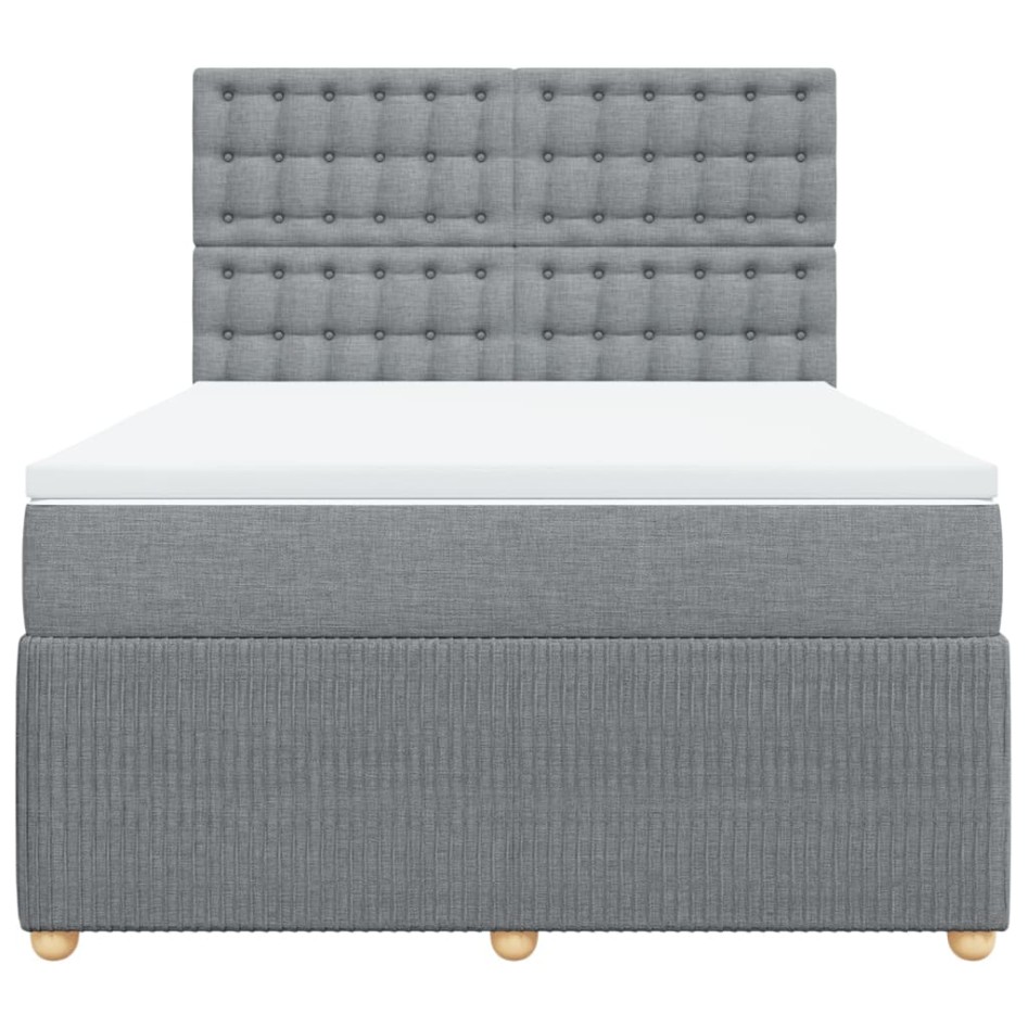 Cama box spring con colchón tela gris claro 140x190