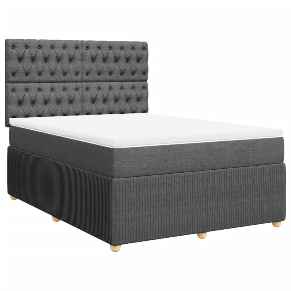 Cama box spring con colchón tela gris oscuro 140x190