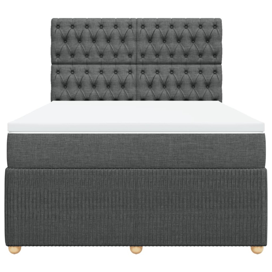 Cama box spring con colchón tela gris oscuro 140x190