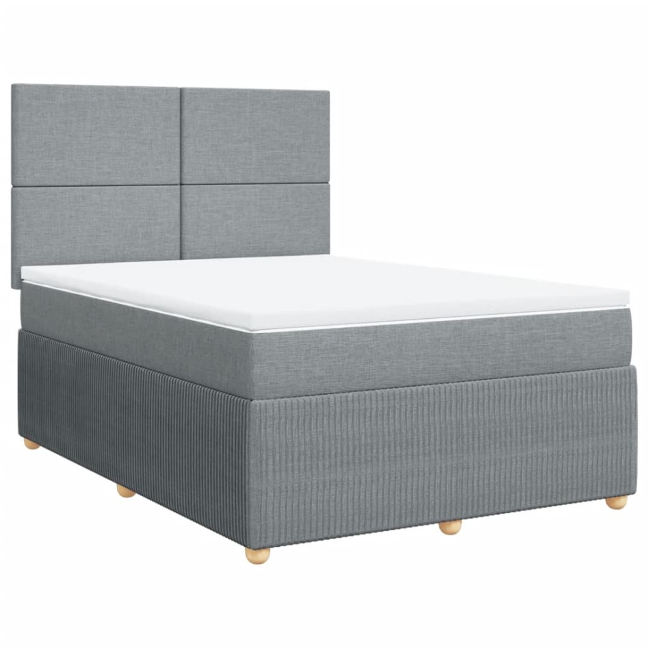 Cama box spring con colchón tela gris claro 140x190