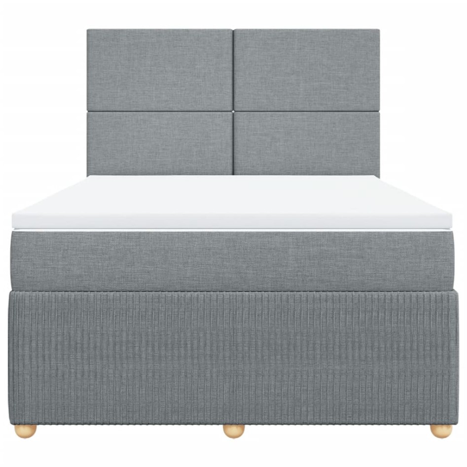Cama box spring con colchón tela gris claro 140x190