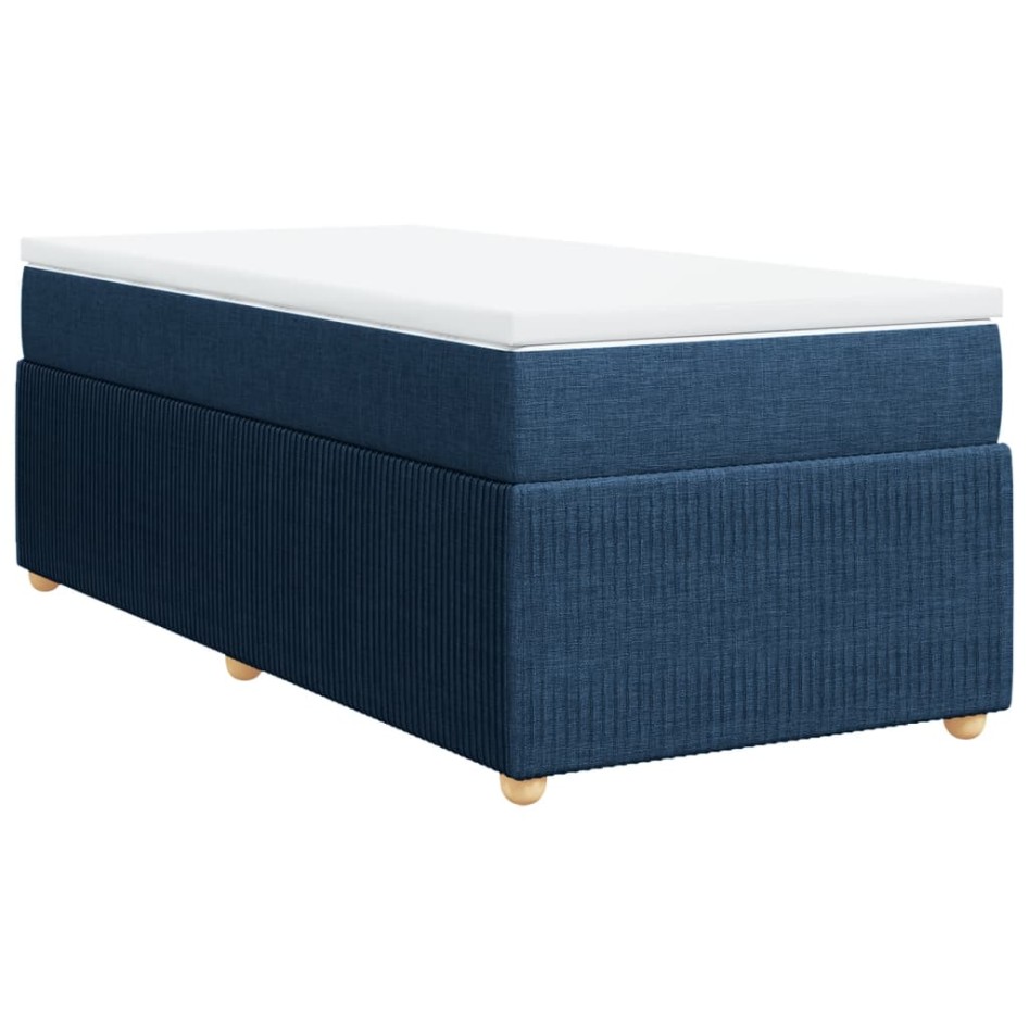 Cama box spring con colchón tela azul 90x200