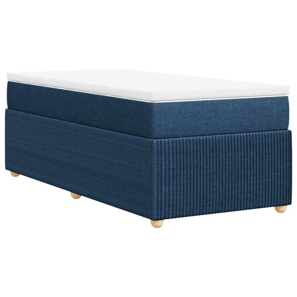 Cama box spring con colchón tela azul 90x200