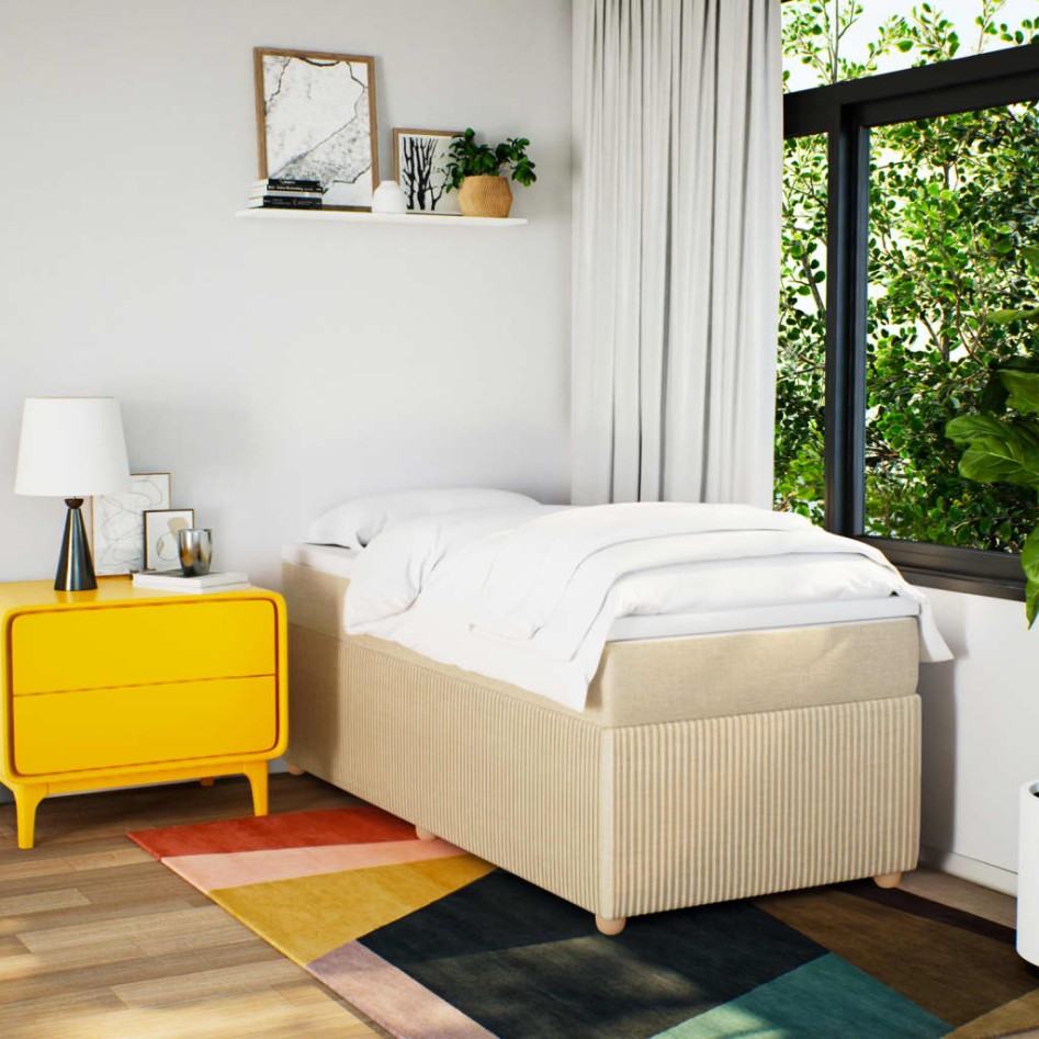 Cama box spring con colchón tela color crema 100x200