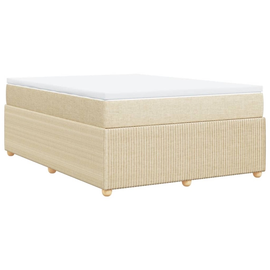Cama box spring con colchón tela color crema 140x190