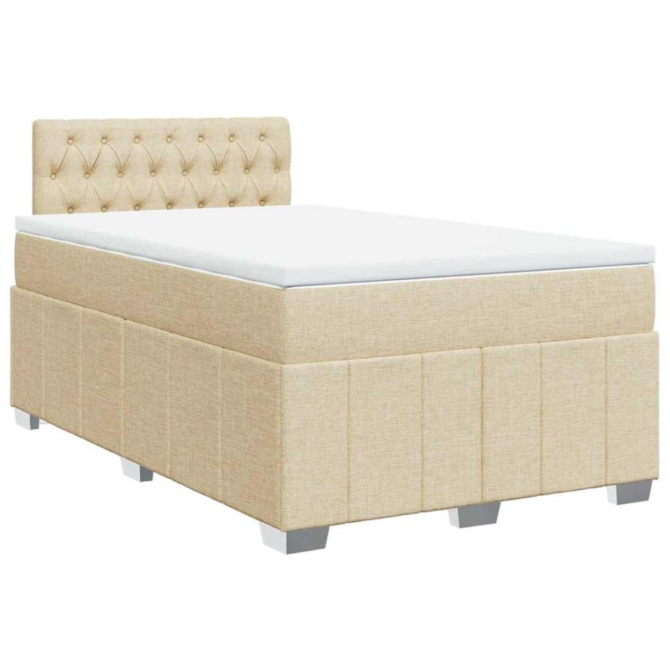 Cama box spring con colchón tela color crema 120x200