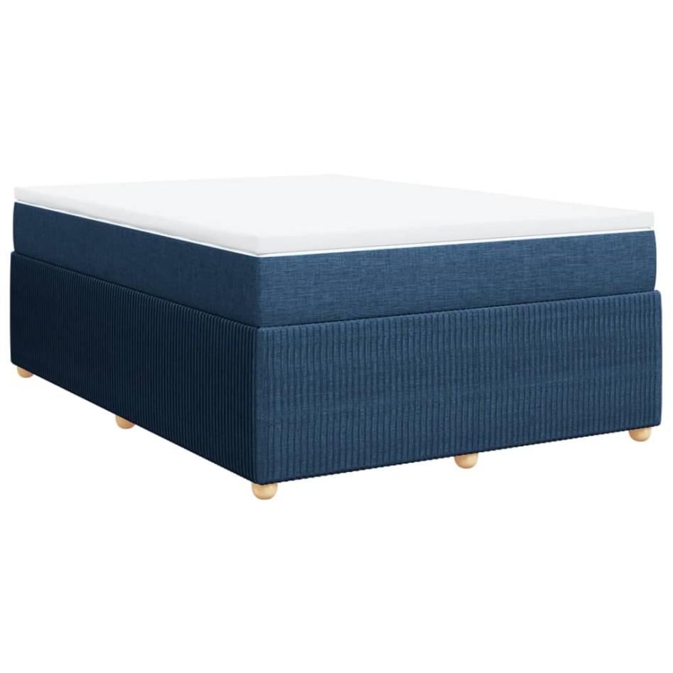 Cama box spring con colchón tela azul 160x200