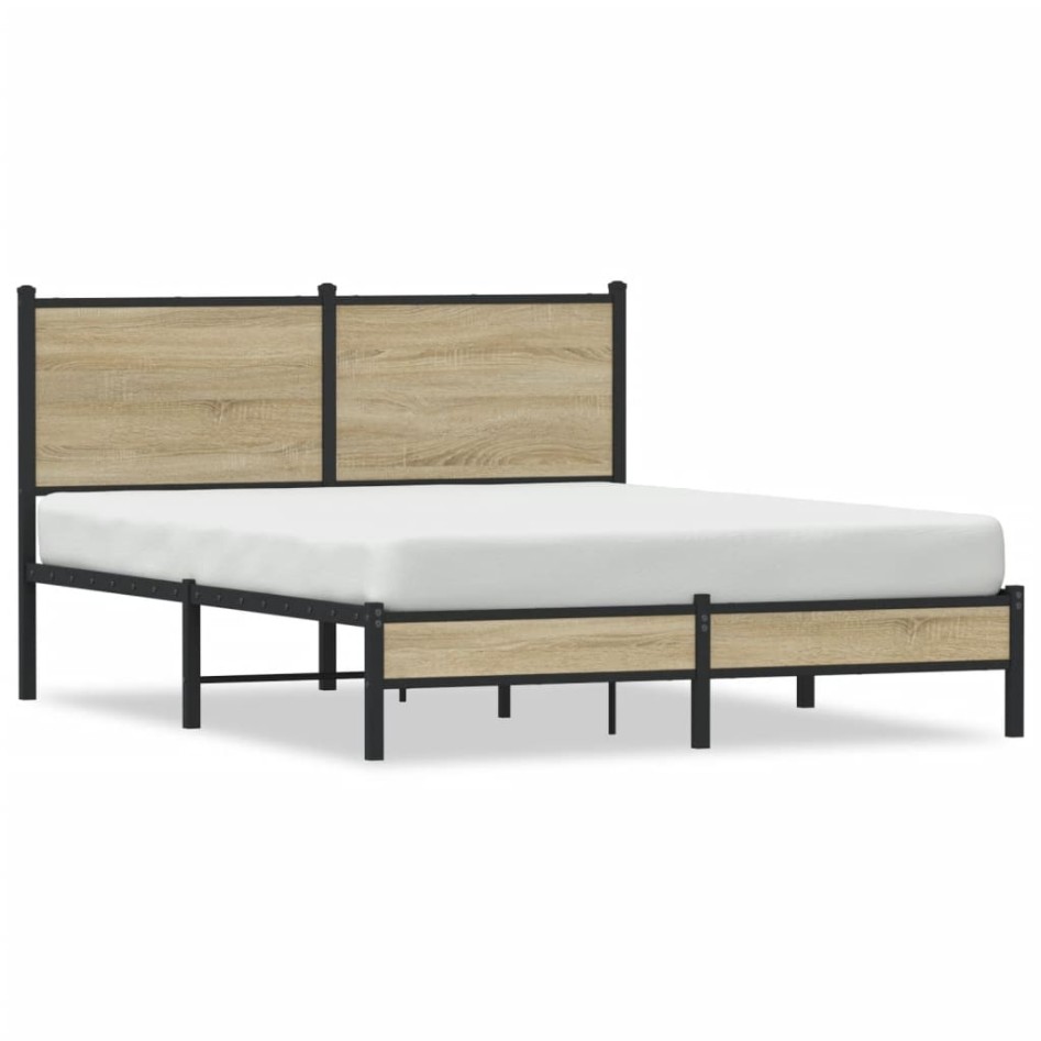 Estructura de cama sin colchón metal roble Sonoma 150x200