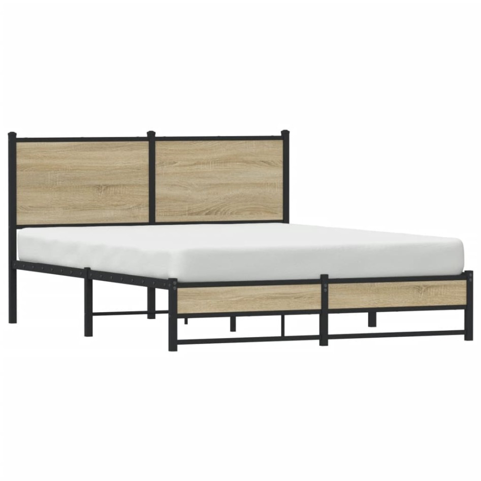 Estructura de cama sin colchón metal roble Sonoma 140x200