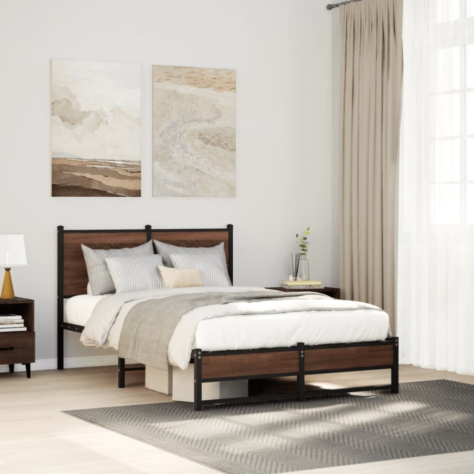 Estructura de cama sin colchón metal marrón roble 120x190