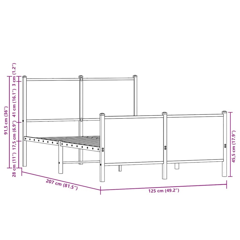 Estructura de cama sin colchón metal marrón roble 120x200