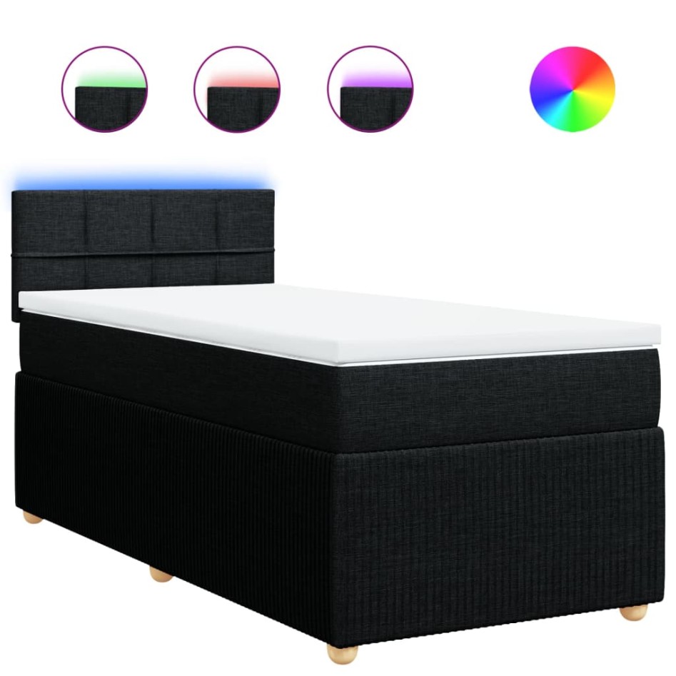 Cama box spring con colchón tela negro 100x200