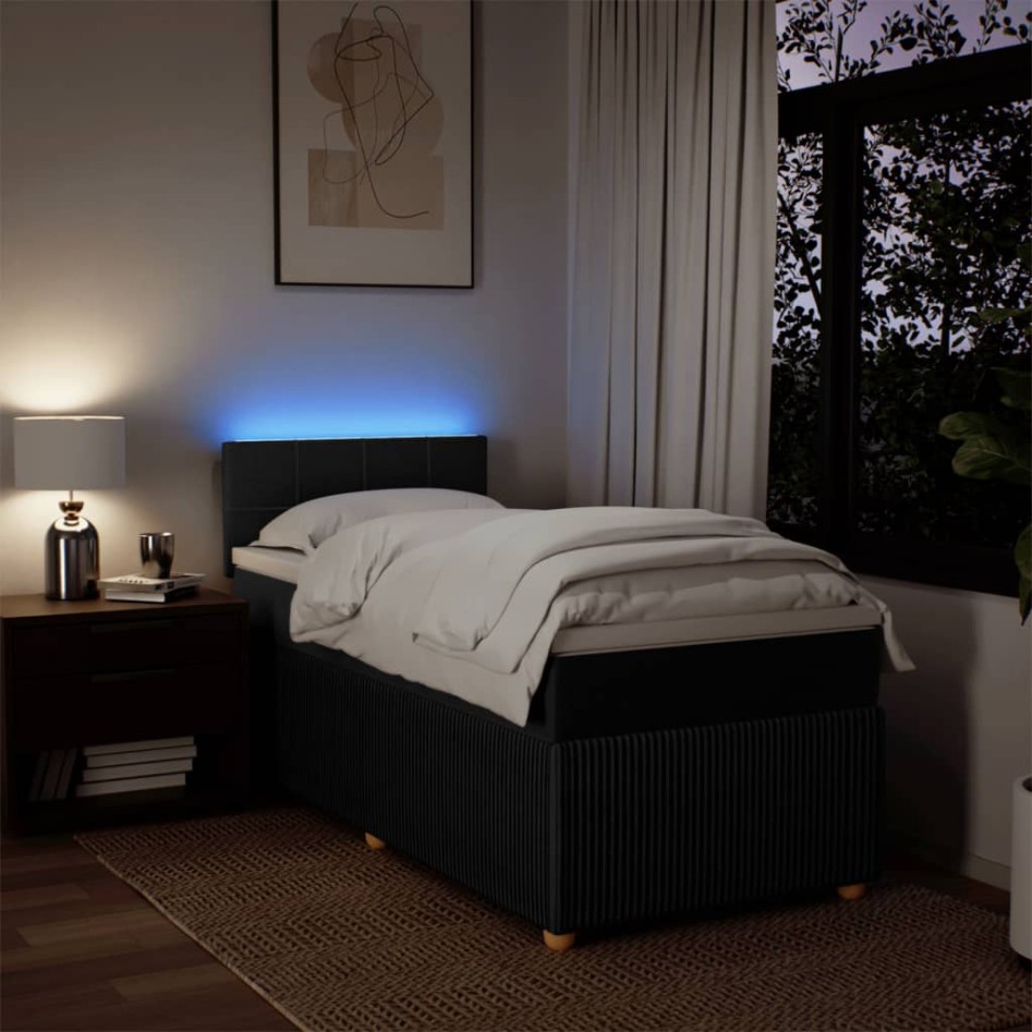 Cama box spring con colchón tela negro 100x200