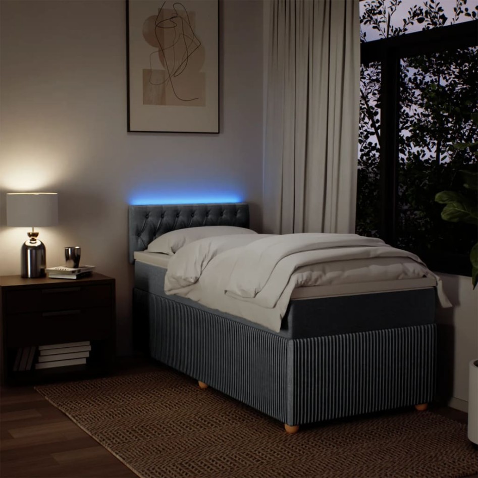 Cama box spring con colchón tela gris claro 100x200