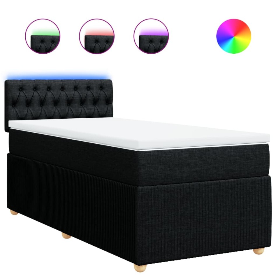 Cama box spring con colchón tela negro 100x200
