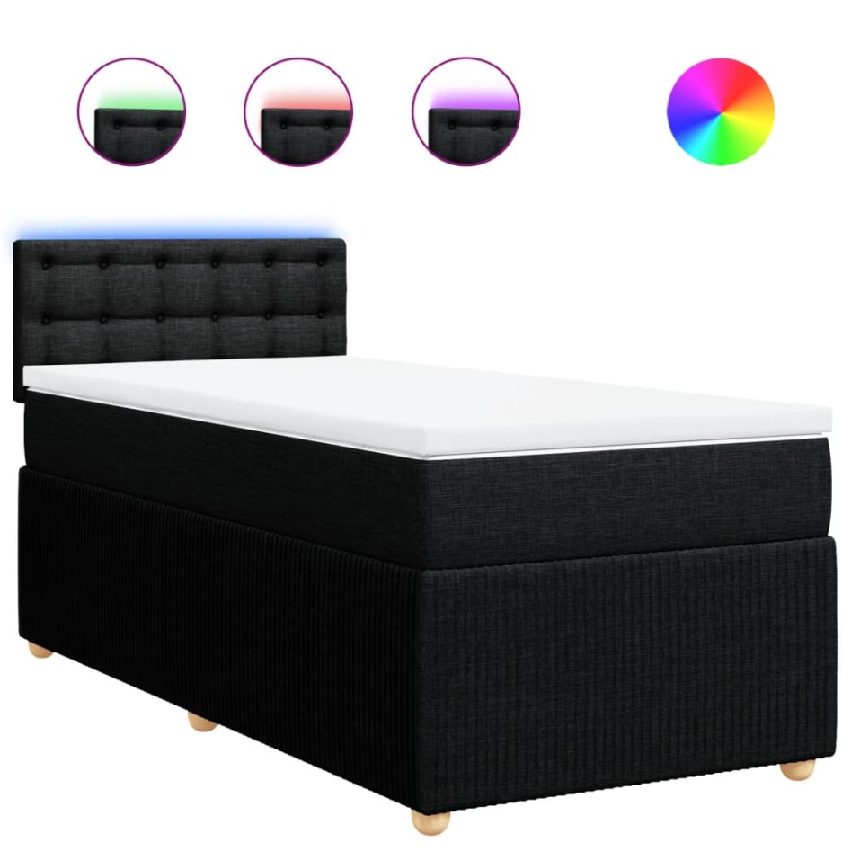 Cama box spring con colchón tela negro 100x200
