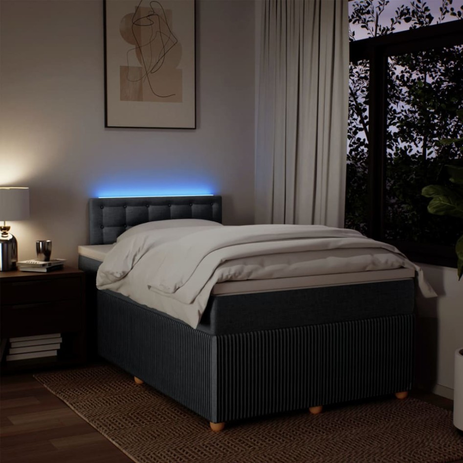 Cama box spring con colchón tela gris oscuro 120x200
