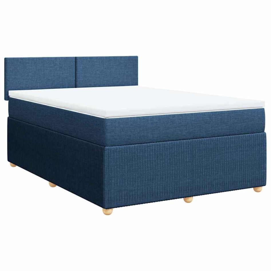 Cama box spring con colchón tela azul 140x190