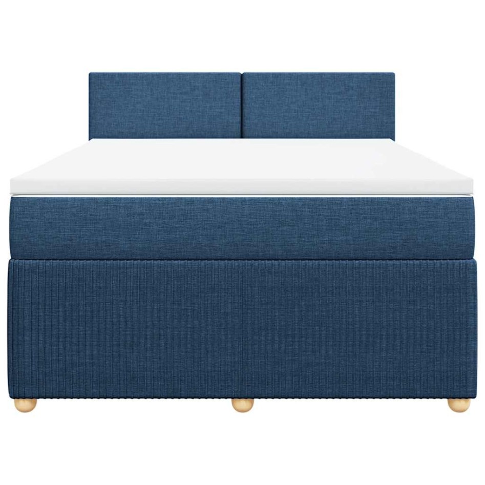 Cama box spring con colchón tela azul 140x190