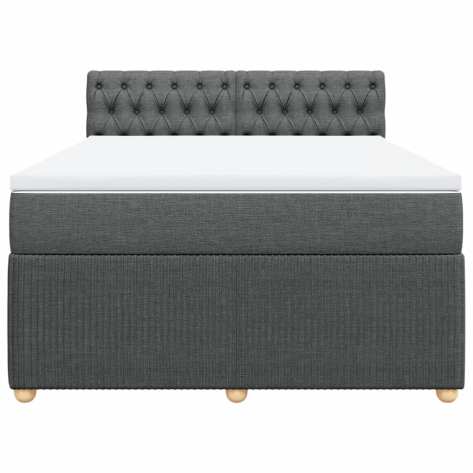 Cama box spring con colchón tela gris oscuro 140x190