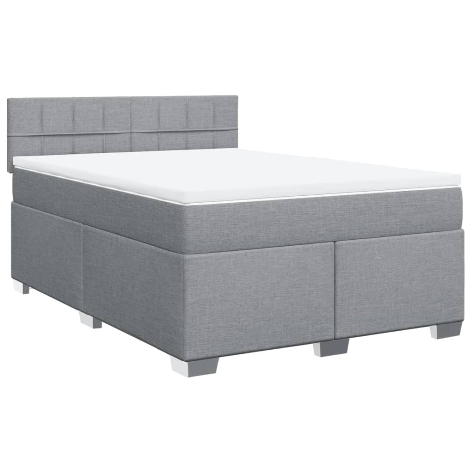Cama box spring con colchón tela gris claro 140x200