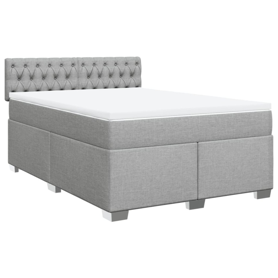 Cama box spring con colchón tela gris claro 140x200