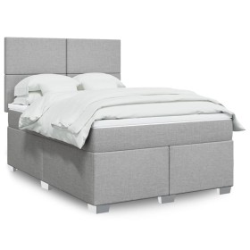 Cama box spring con colchón tela gris claro 140x200
