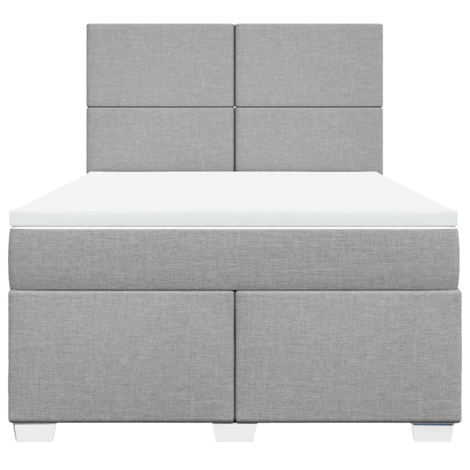 Cama box spring con colchón tela gris claro 140x200