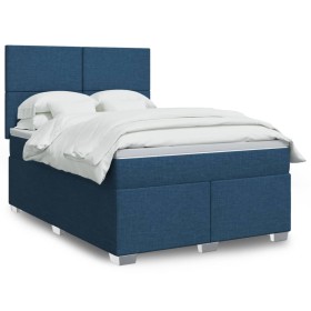 Cama box spring con colchón tela azul 140x200