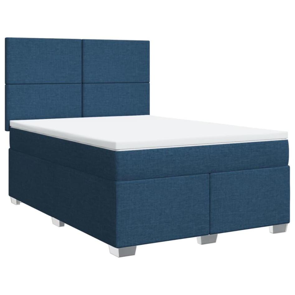 Cama box spring con colchón tela azul 140x200