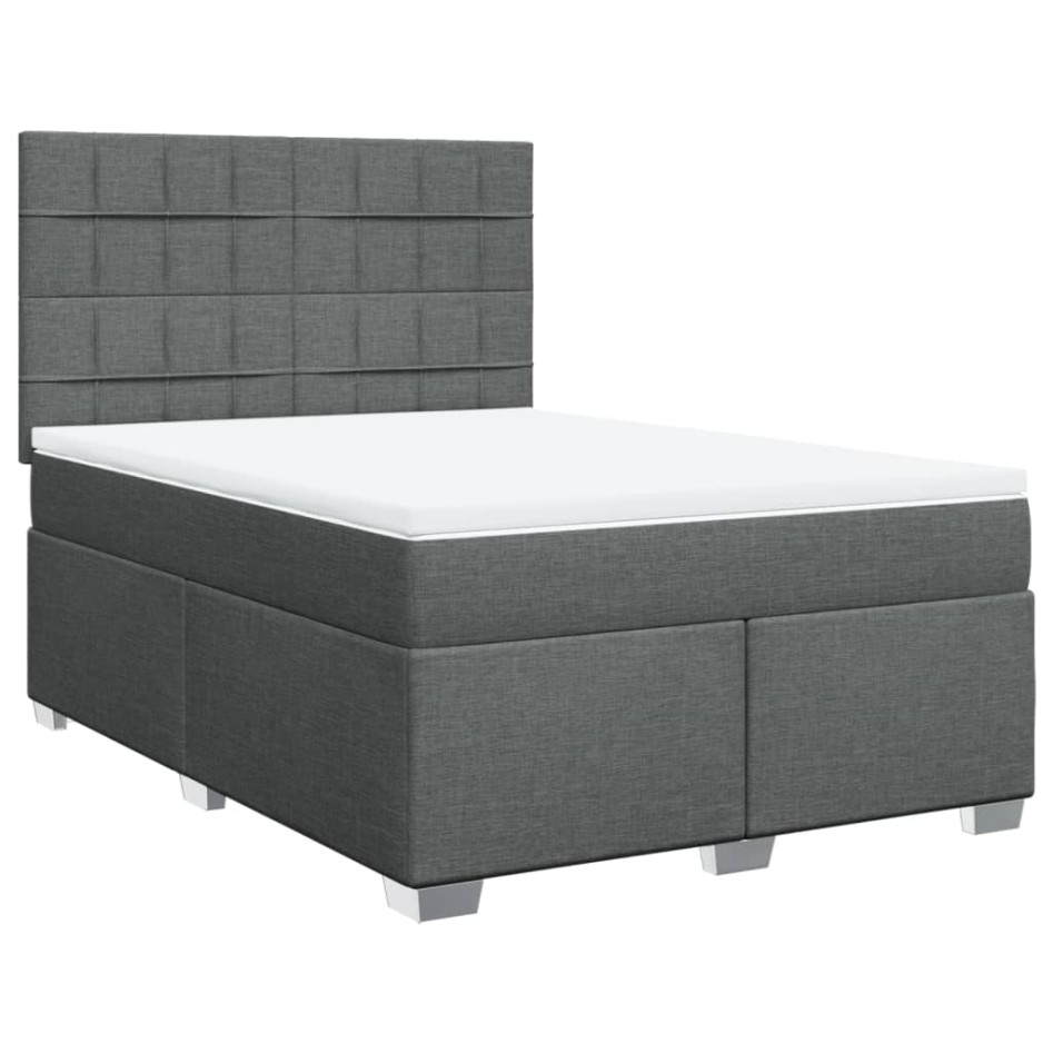 Cama box spring con colchón tela gris oscuro 140x200