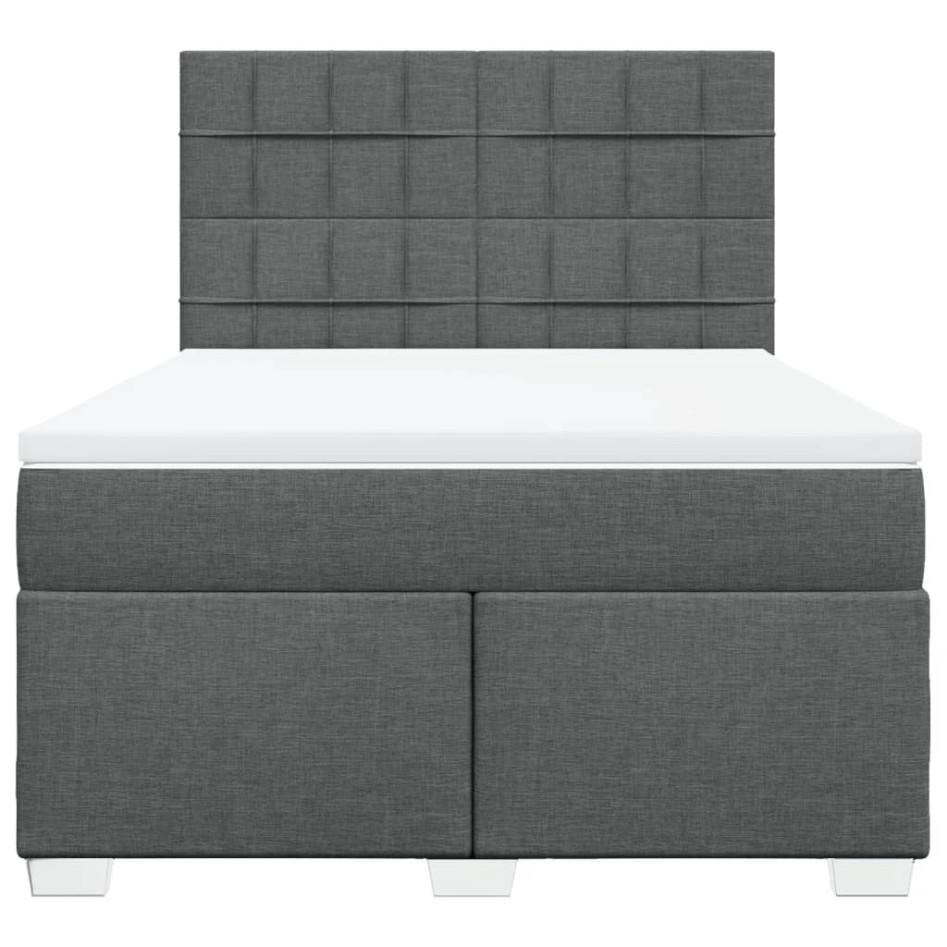 Cama box spring con colchón tela gris oscuro 140x200